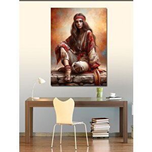 Kanvas Tablo Kırmızı Şallı Kadın 50x70 cm