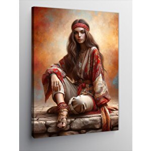 Kanvas Tablo Kırmızı Şallı Kadın 100x140 cm
