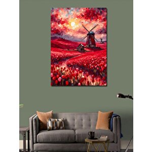 Kanvas Tablo Yel Değirmeni Ve Kırmızı Lale 70x100 cm