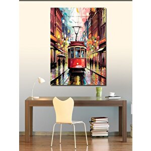 Kanvas Tablo Kırmızı Tramvay Ve İnsanlar 70x100 cm