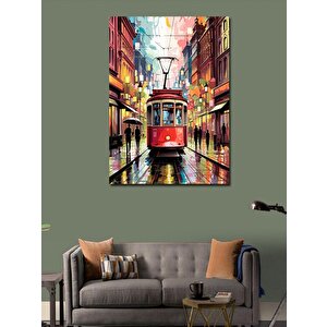 Kanvas Tablo Kırmızı Tramvay Ve İnsanlar 70x100 cm