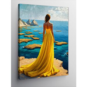 Kanvas Tablo Sarı Elbiseli Kadın 70x100 cm