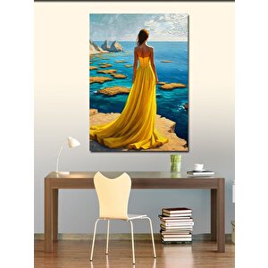 Kanvas Tablo Sarı Elbiseli Kadın 70x100 cm