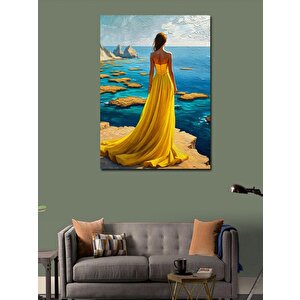 Kanvas Tablo Sarı Elbiseli Kadın 70x100 cm