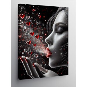 Kanvas Tablo Kırmızı Rujlu Kadın 50x70 cm