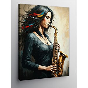 Kanvas Tablo Saksafon Kadın 100x140 cm
