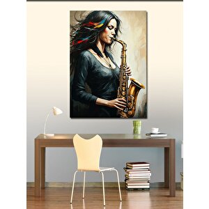 Kanvas Tablo Saksafon Kadın 100x140 cm
