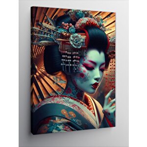 Kanvas Tablo Dövmeli Kırmızı Rujlu Kadın 70x100 cm