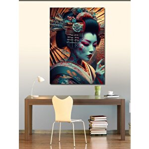 Kanvas Tablo Dövmeli Kırmızı Rujlu Kadın 100x140 cm
