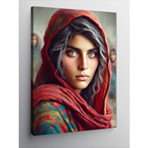 Kanvas Tablo Kırmızı Şallı Kız 100x140 cm