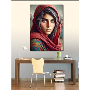 Kanvas Tablo Kırmızı Şallı Kız 100x140 cm