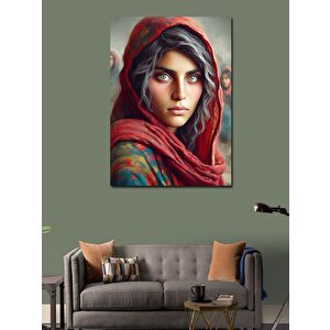 Kanvas Tablo Kırmızı Şallı Kız 100x140 cm