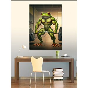 Kanvas Tablo Kaslı Kurbağa Halter Kaldırıyor 100x140 cm