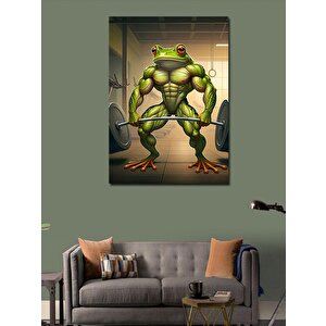 Kanvas Tablo Kaslı Kurbağa Halter Kaldırıyor 50x70 cm