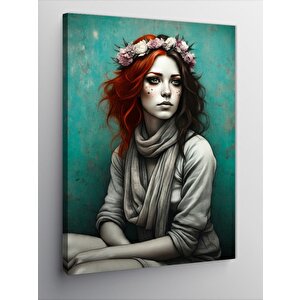 Kanvas Tablo Kırmızı Saçlı Kadın 70x100 cm