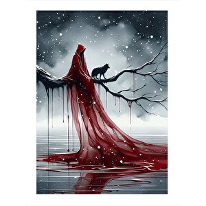 Kırmızı Elbiseli Kadın Dekoratif Ahşap Tablo 25cmx 35cm 25x35 cm