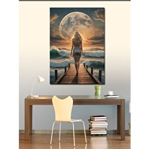 Kanvas Tablo İskeledeki Elbiseli Kadın 100x140 cm