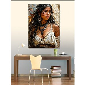 Kanvas Tablo Beyaz Elbiseli Kız 50x70 cm