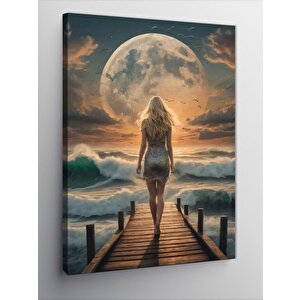 Kanvas Tablo İskeledeki Elbiseli Kadın 50x70 cm