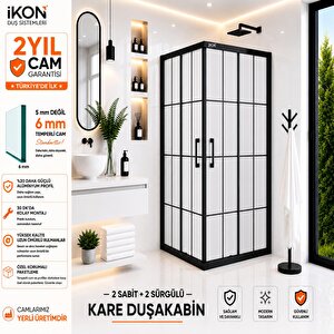 Kare Siyah Karolaj Buzlu Cam Duşakabin 125x125 cm