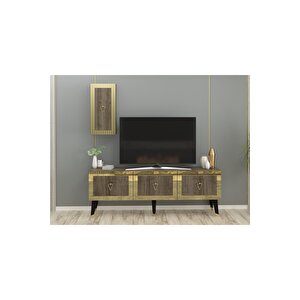 Baredh 150 Cm Lazer Desenli̇ Tv Üni̇tesi̇ Cevi̇z-altin Ceviz Gold