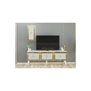 Baredh 150 Cm Lazer Desenli̇ Tv Üni̇tesi̇ Beyaz-altin Beyaz-Altın
