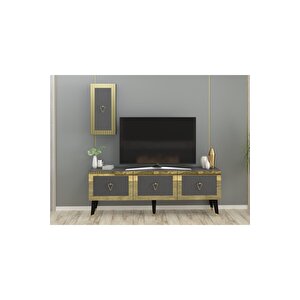 Baredh 150 Cm Lazer Desenli̇ Tv Üni̇tesi̇ Antrasi̇t-altin Antrasit Gold