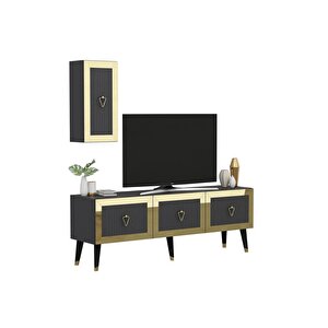 Baredh 150 Cm Lazer Desenli̇ Tv Üni̇tesi̇ Antrasi̇t-altin Antrasit Gold