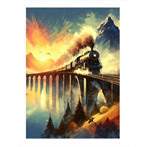 Köprü Ve Buharlı Tren Mdf Tablo 35cm X50cm 35x50 cm
