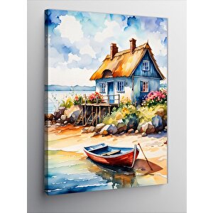 Kanvas Tablo Kıyıdaki Ev Ve Tekne 70x100 cm
