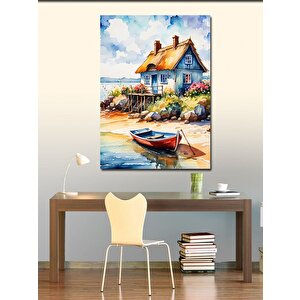 Kanvas Tablo Kıyıdaki Ev Ve Tekne 70x100 cm