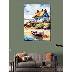Kanvas Tablo Kıyıdaki Ev Ve Tekne 50x70 cm
