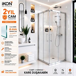 Kare Krom Şeffaf Cam Duşakabin 115x115 cm