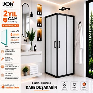 Kare Siyah Buzlu Cam Duşakabin 115x115 cm