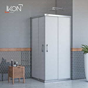 Dikdörtgen Krom Buzlu Cam Duşakabin 90x110 cm