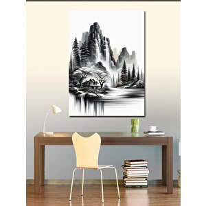 Kanvas Tablo Ormandaki Şelale Ve Ev 100x140 cm