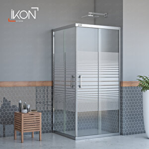 Dikdörtgen Krom Buzlu Cam Duşakabin 80x130 cm