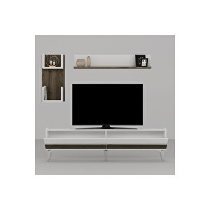 Tedydh Tv Üni̇tesi̇,konsol Ve Orta Sehpa 3'lü Salon Takimi Beyaz-cevi̇z-gümüş