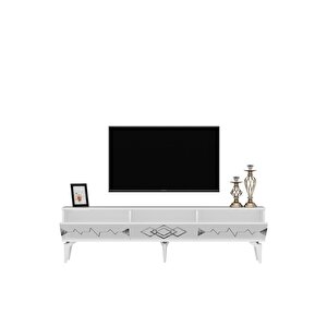 Ri̇ti̇mdh 180 Cm Tv Sehpasi Beyaz Gümüş