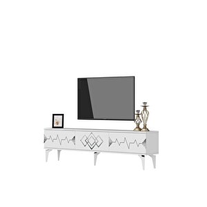 Ri̇ti̇mdh 180 Cm Tv Sehpasi Beyaz Gümüş