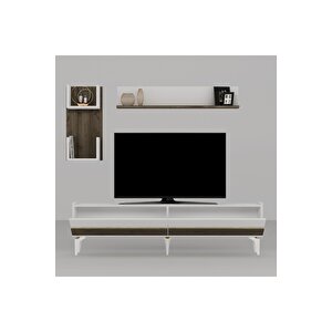 Tedydh Tv Üni̇tesi̇,konsol Ve Orta Sehpa 3'lü Salon Takimi Beyaz-cevi̇z-altin