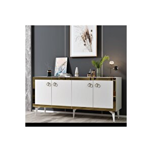 Ponydh Lazer Pleksi Desenli Konsol Beyaz Altın Beyaz-Altın