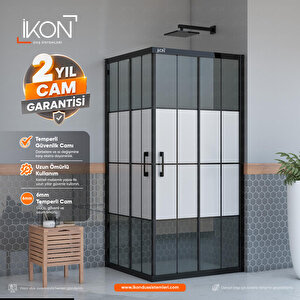 Dikdörtgen Siyah Karolaj Orta Buzlu Füme Cam Duşakabin 100x130 cm