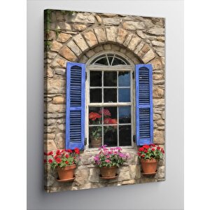 Kanvas Tablo Mavi Ahşap Panjurlu Ev 70x100 cm
