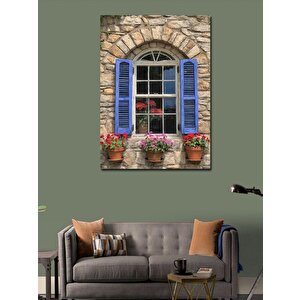 Kanvas Tablo Mavi Ahşap Panjurlu Ev 100x140 cm
