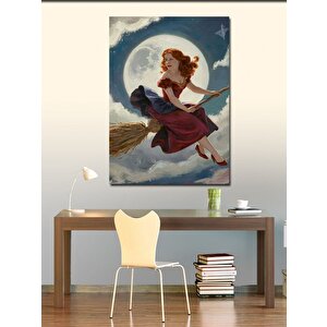 Kanvas Tablo Süpürgeyle Uçan Kadın 70x100 cm