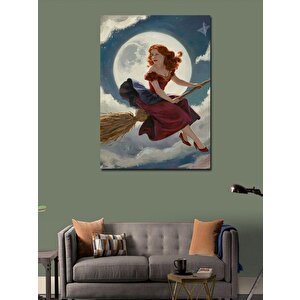 Kanvas Tablo Süpürgeyle Uçan Kadın 70x100 cm