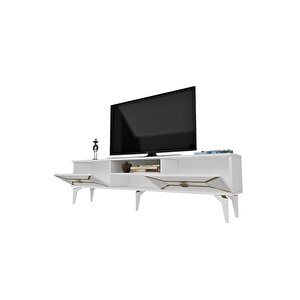 Yumedidh 2 Raflı 2 Kapaklı Tv Ünitesi Beyaz Altın