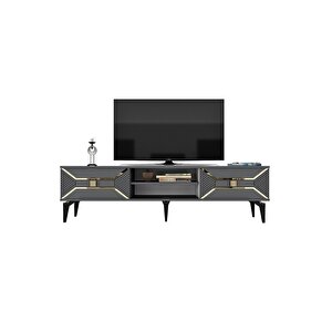 Yumedidh 2 Raflı 2 Kapaklı Tv Ünitesi Antrasit Altın