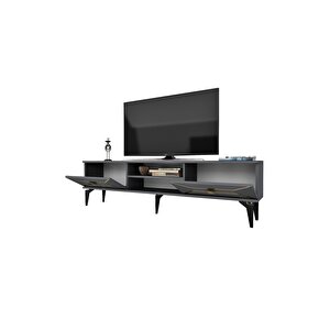 Yumedidh 2 Raflı 2 Kapaklı Tv Ünitesi Antrasit Altın